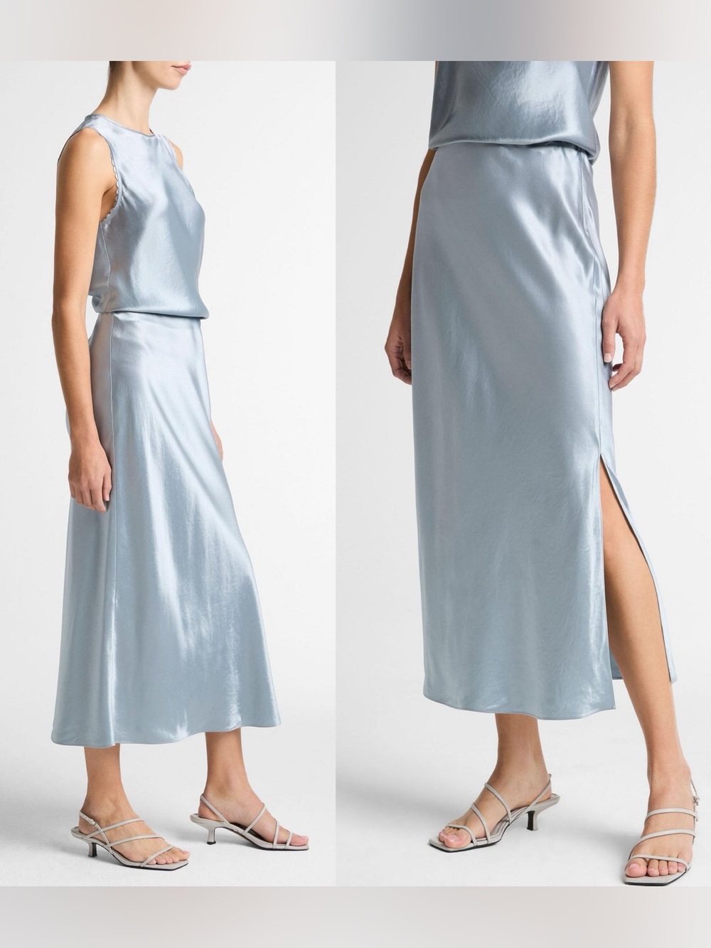 nwt VINCE SILVER draped metallic BIAS CUT Maxi SKIRT Small satin midi slit new
